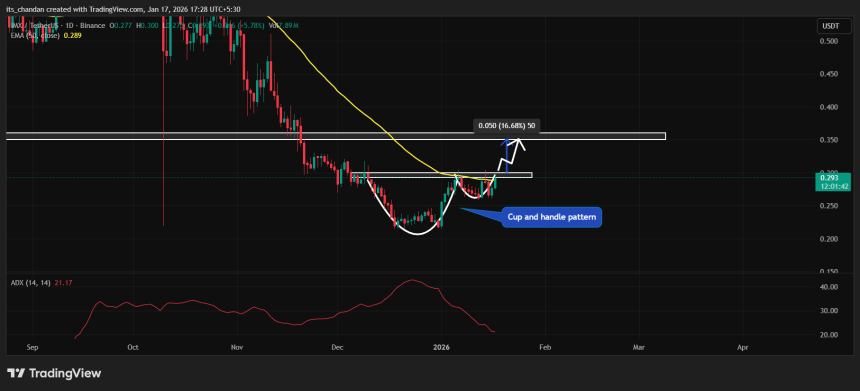 Immutable (IMX) price action chart showing cup-and-handle pattern
