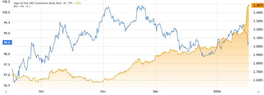 Chart showing Japan's bond yields and debt
