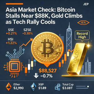 亚洲市场观察：比特币在 8.8 万美元附近停滞，黄金随着科技股涨势降温而攀升 
