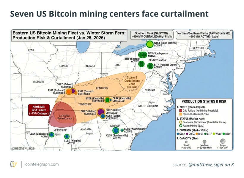 Map showing US mining locations and storm impact