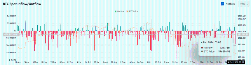 Screenshot of Bitcoin netflow data