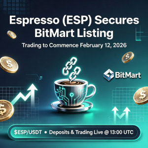 <span class='keyword'>Espresso</span> (<span class='keyword'>ESP</span>) 成功上线 BitMart,交易将于 2026 年 2 月 12 日开始
