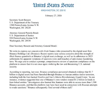 11 位美国参议员呼吁对币安的制裁和反洗钱合规性进行联邦调查