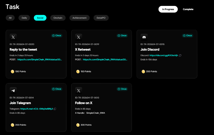 SimpleChain社交任务列表