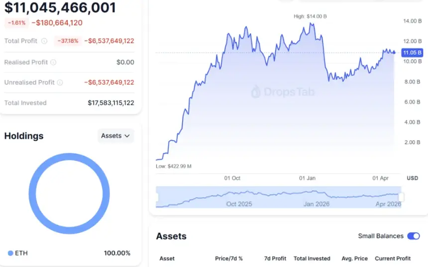 Chart showing BitMine's ETH position value