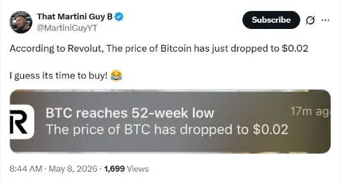 Revolut 应用程序故障显示错误的比特币崩溃,短暂显示 2 美分的价格