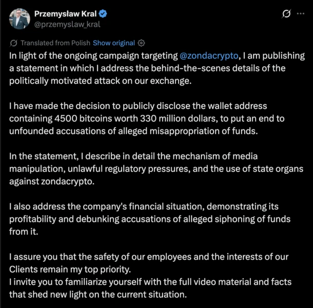 Screenshot of Przemysław Kral's last post on X, dated April 16, 2026.