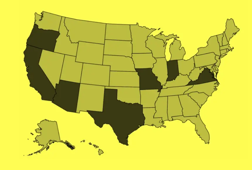 Map showing U.S. states with data center project delays or bans