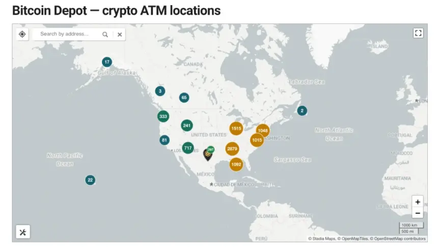 Bitcoin Depot's crypto ATM locations map