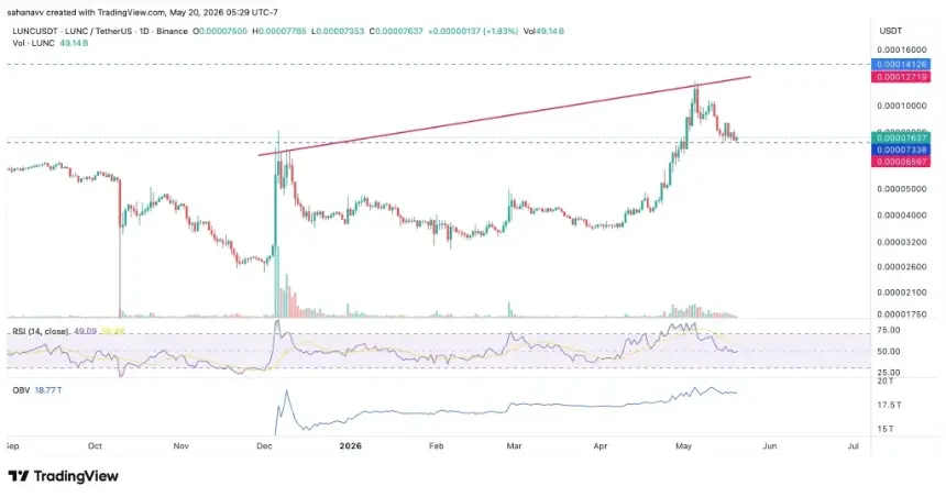 LUNC price chart showing rally and correction