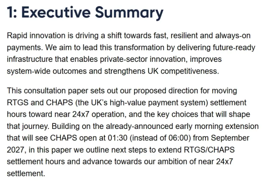 An excerpt of the BoE’s proposal to extend settlement hours.