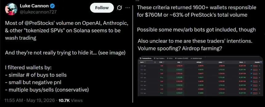 Social media analysis discussing potential spoofing activity on Solana