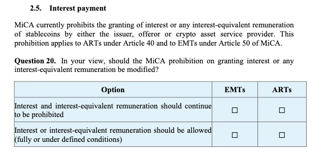 Excerpt from the targeted consultation on the MiCA review