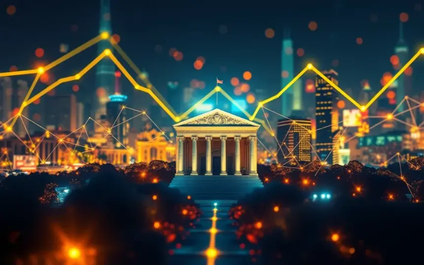 Ai generated image of the banking infra and blockchain