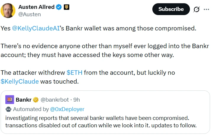 Screenshot of Austen Allred's post about the wallet compromise