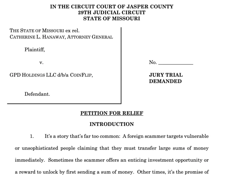 Missouri lawsuit against CoinFlip
