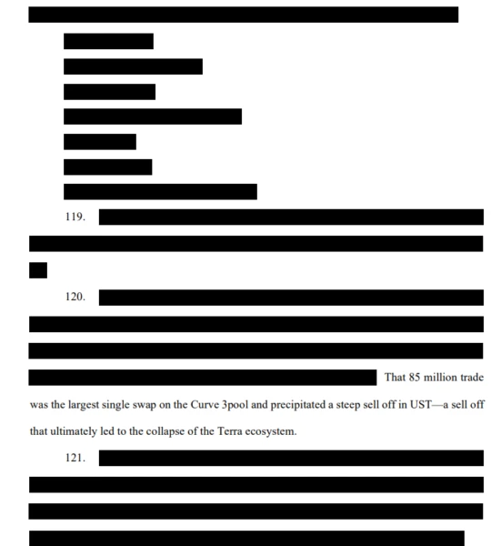 Terraform Labs court filing excerpt on Curve trade