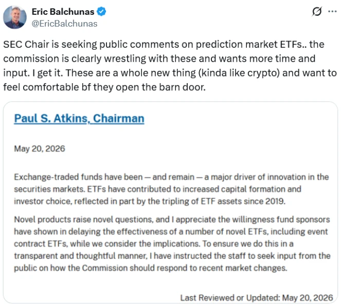 SEC seeks public comment as it weighs prediction market ETFs