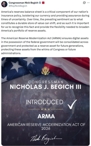 Visual representation related to the ARMA bill and Bitcoin reserve concept