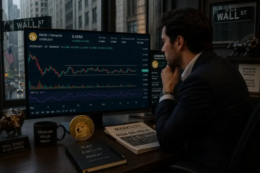 A Wall Street trader analyzing a consolidating FX:DOGEUSD Chart