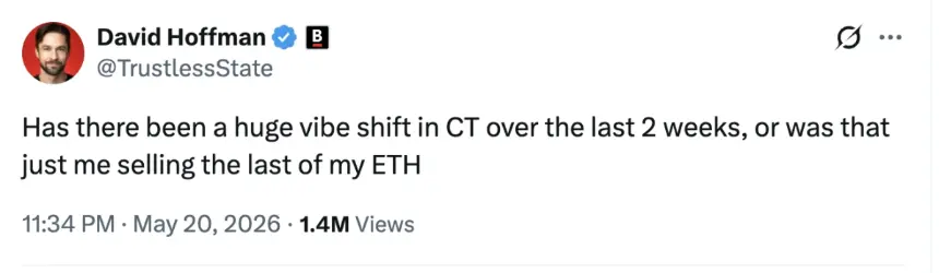 Social media post from David Hoffman regarding his ETH holdings.