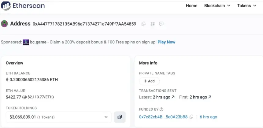 Attacker’s wallet holding DAI.