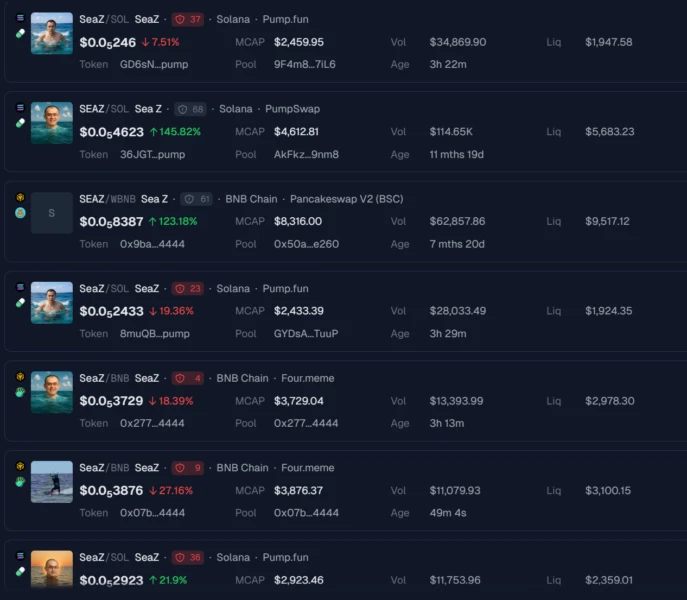 SEAZ Meme Coins on Solana and BNB Chain