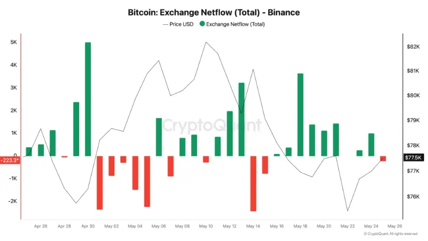 Bitcoin netflows chart for Binance