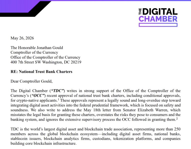 Crypto Advocacy Group Clashes with Senator Warren Over OCC Charter Approvals