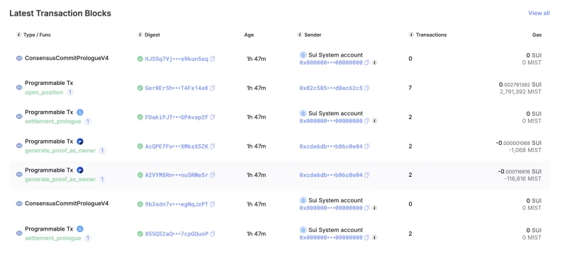 Visual related to Sui blockchain status