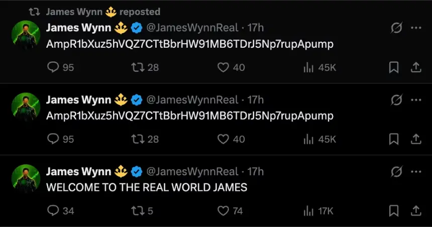 Posts promoting WORLD on Wynn's account.