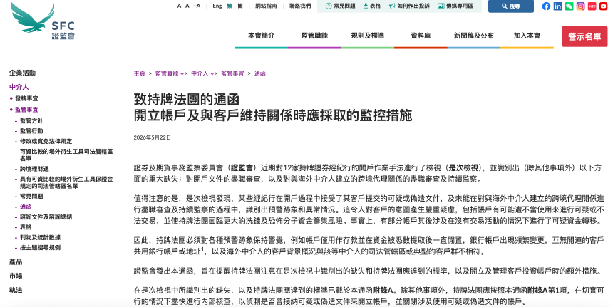 香港证监会通函相关要求示意图