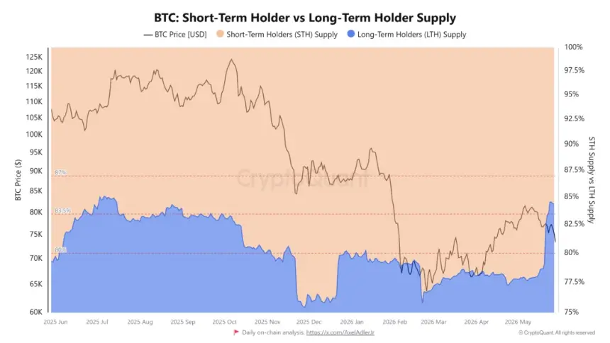 Chart showing Bitcoin long-term holder supply trend