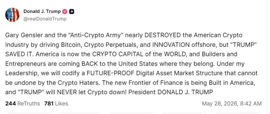 trump crypto pump 28 May 2026