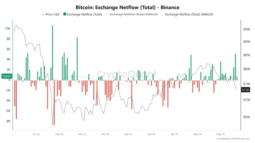 Chart showing Bitcoin exchange netflow on Binance