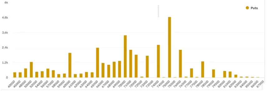 Chart showing May 29 Bitcoin put options open interest at Deribit