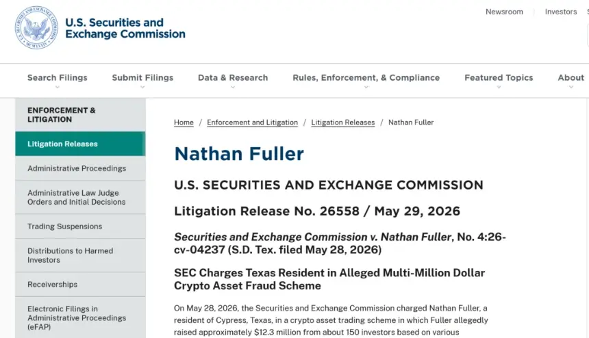 SEC announcement related to crypto fraud case