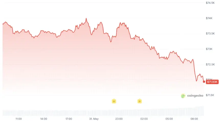 Bitcoin (BTC) price chart over the past 24 hours