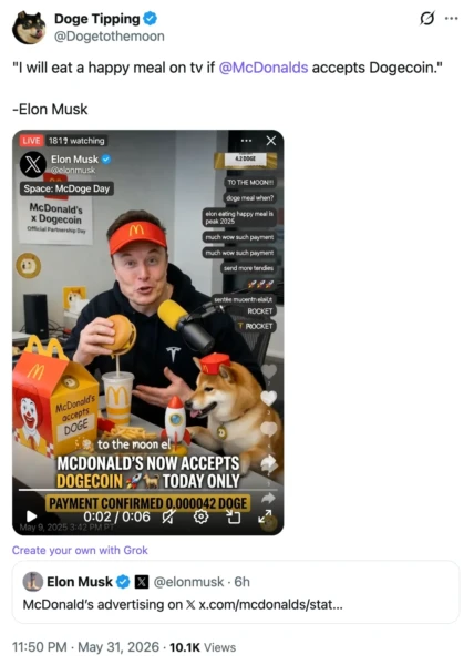 AI-generated image of a fictional McDonald's and Dogecoin partnership