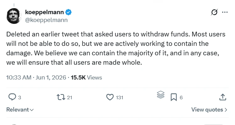 Gnosis co-founder Martin Köppelmann's tweet regarding the incident