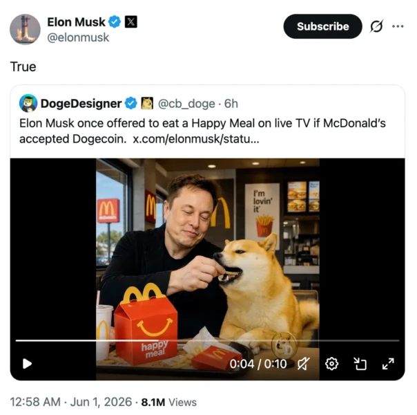 Screenshot of Elon Musk's social media reply