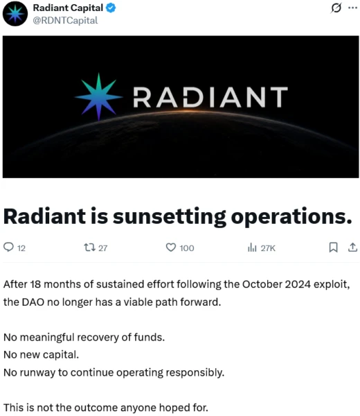 Chart showing Radiant Capital's TVL decline