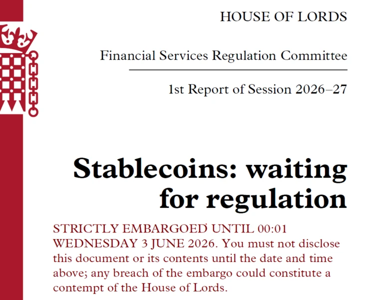 Cover of the House of Lords Stablecoin Report