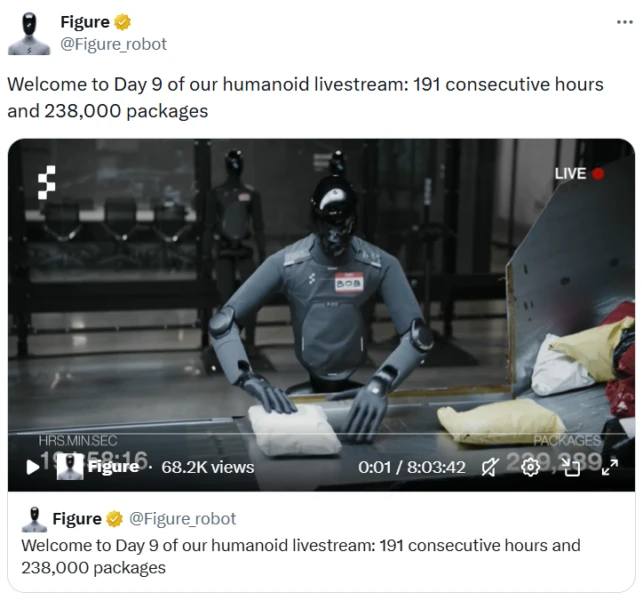 A group of Figure’s robots worked for nine days straight sorting packages.
