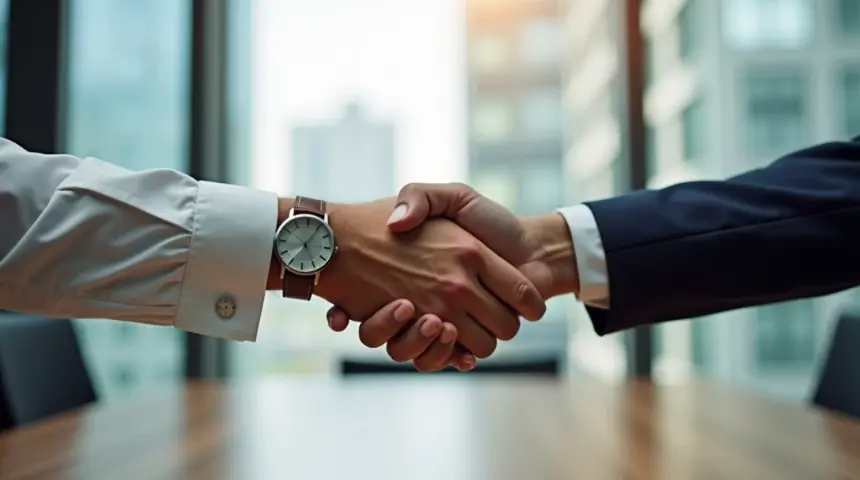A handshake representing the partnership deal between Real Finance and Anchorage Digital