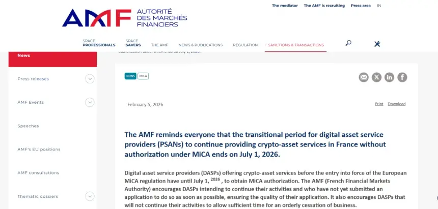 AMF warning to unregulated crypto asset platforms