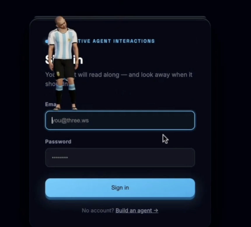 three.ws平台创建和配置3D AI Agent的界面示意图