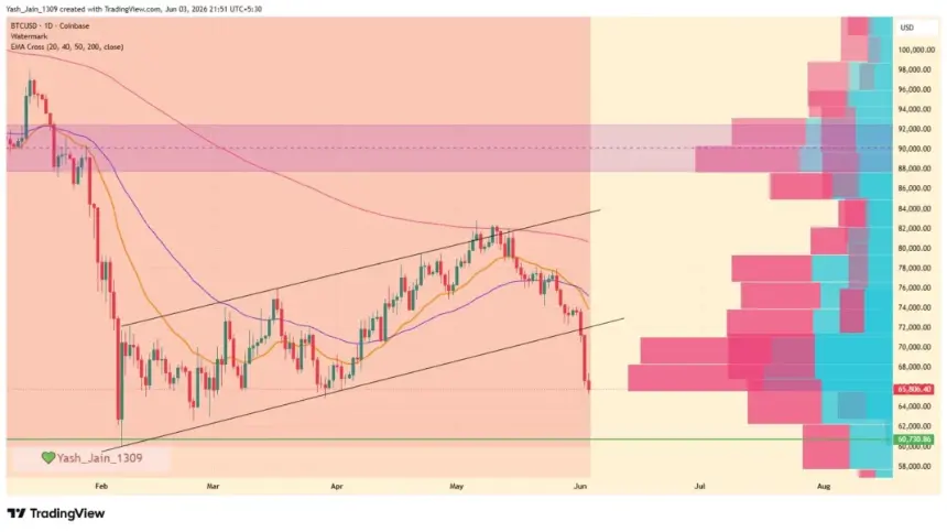 Bitcoin price chart showing downward trend amid ETF outflows and wallet transfers