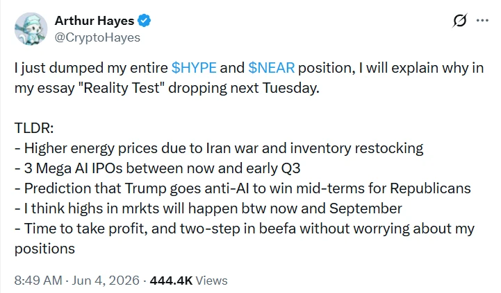 Chart showing HYPE and NEAR price performance