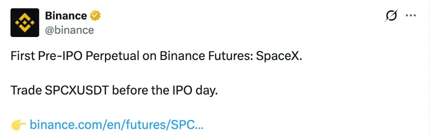 Binance SpaceX Pre-IPO Futures Product Announcement